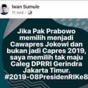 Prabowo Jadi Cawapres Jokowi, Iwan Sumule <i>Emoh</i> Jadi Caleg Gerindra