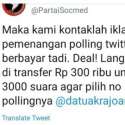 Akun Anonim @PartaiSocmed Ngaku Bayar Orang Buat Polling Twitter