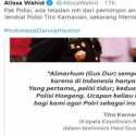 Kecewa Ada Polisi Yang Panggil Pengunggah Guyonan Gus Dur, Alissa Wahid Ingatkan Tentang Teladan Tito Karnavian