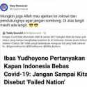 Kenapa Covid Tidak Di Zaman SBY? Demokrat: Mungkin Juga Allah Mau Ajarkan Jokowi Dan Pendukungnya Agar Jangan Sombong
