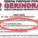 Surat Tugas Reihana sebagai Calon Wakil Walikota, Gerindra Lampung: Salah Ketik