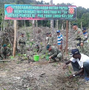 Prajurit Kostrad Bersama Masyarakat Keerom Tanam 2000 Pohon Lindung