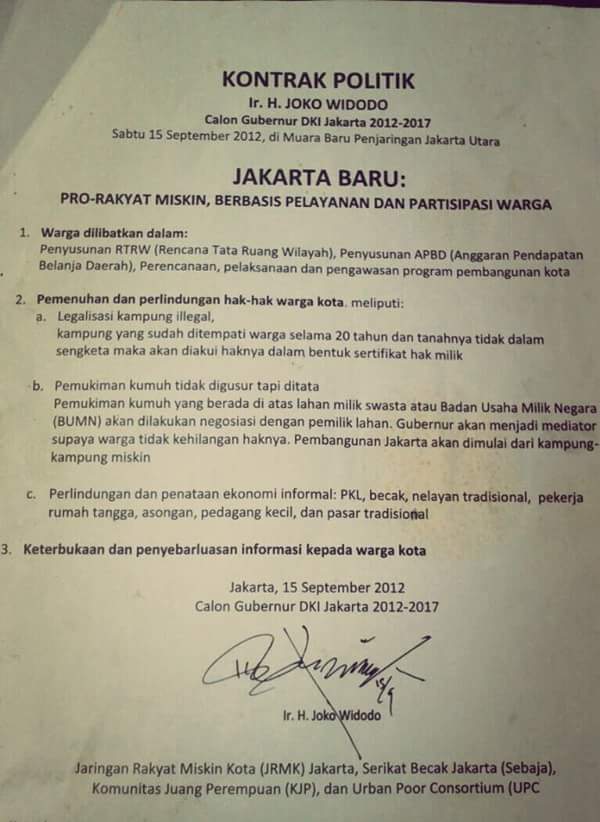 Ini Isi Kontrak Politik Jakarta Baru Pro Rakyat Miskin Jokowi Yang Dilanggar Ahok