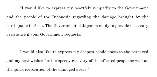 Menlu Jepang: Saya Turut Berduka Untuk Korban Gempa Aceh