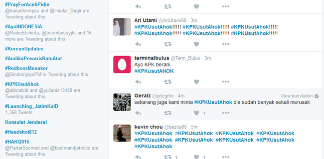 Jadi Trending Topic, #KPKUsutAhok Bergema Di Media Sosial