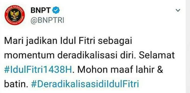 Anggota Komisi I: Ucapan Idul Fitri Versi @BNPTRI Sudutkan Umat Islam