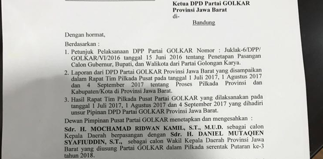 Novanto Sudah Putuskan Golkar Dukung Ridwan Kamil Sebagai Cagub Jabar?