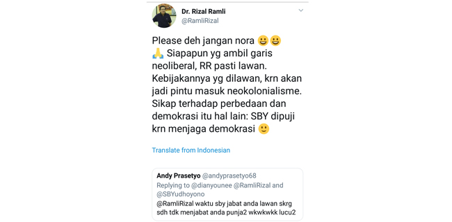 Rizal Ramli: SBY Dipuji Karena Menjaga Demokrasi