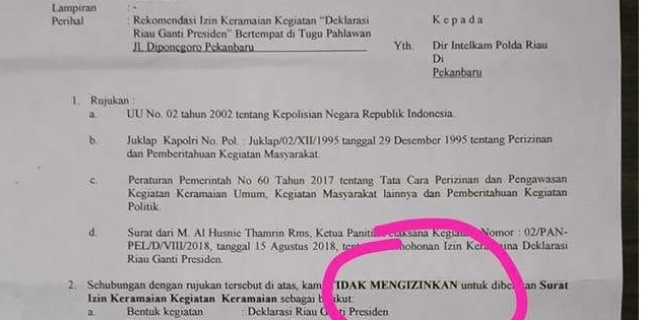 Polisi Larang Deklarasi Riau Ganti Presiden?