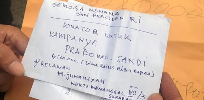 Relawan Dari Surabaya Ini Sumbang Dana Kampanye Untuk Prabowo-Sandi