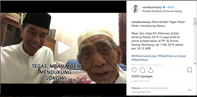 Kata Romi Mbah Moen Dukung Jokowi, Ustaz Sani: Diralat, Kan Sudah Diaminkan?