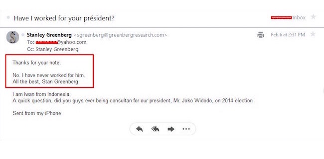 E-mail Dari Greenberg: Saya Tidak Pernah Bekerja Untuk Jokowi