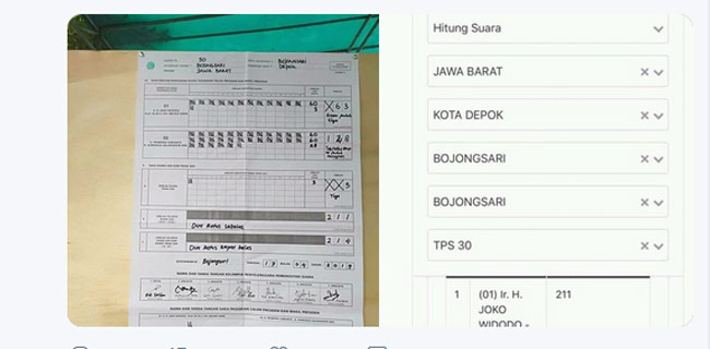 Menang Di TPS 30 Bojongsari, Suara Prabowo-Sandi Hilang Hanya Tinggal 3