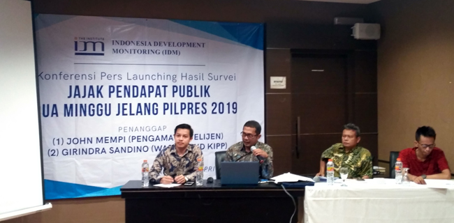 Survei IDM: Elektabilitas Prabowo-Sandi 57,6 Persen, Jokowi-Maruf 38,76 Persen