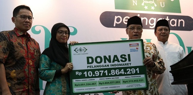 NU-Indomaret Serahkan Donasi Peduli Lombok, Sulteng Dan Pendidikan Rp 10,9 Miliar