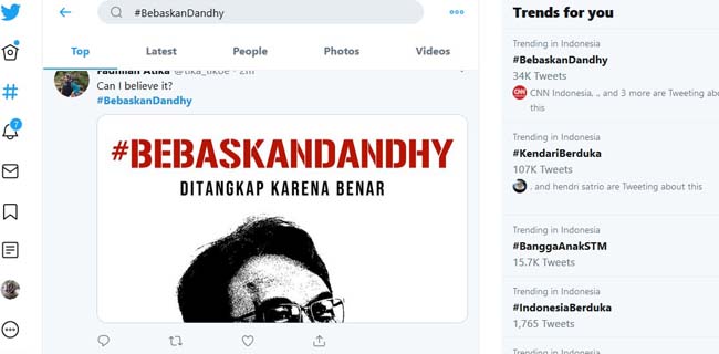 Suarakan Kebenaran, Tagar #BebaskanDandhy Jadi <i>Trending Topic</i> Twitter