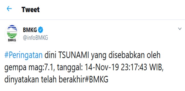 BMKG Cabut Peringatan Tsunami Akibat Gempa 7,1 SR Di Malut