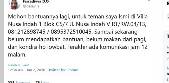 <i>Trending Topic</i> Di Twitter, Warga Villa Nusa Indah Bekasi Butuh Pertolongan