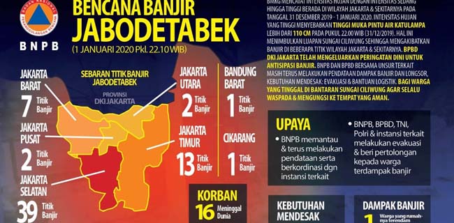 BNPB Ada 169 Titik Banjir Tersebar Di Jabodetabek