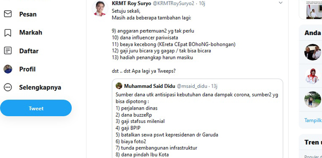 Said Didu Dan Roy Suryo Berkolaborasi List Sumber Dana Penanganan Corona, Sindir Jokowi?