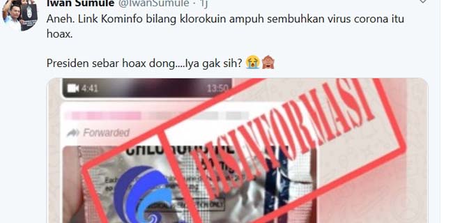 Kominfo Sebut Klorokuin Belum Terbukti Sembuhkan Covid-19, Iwan Sumule: Jokowi Sebar Hoax Dong?