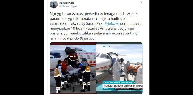 Natalius Pigai Minta Jokowi Siapkan 10 Pesawat Ambulans, Netizen: Jangankan Pesawat, Sembako Saja Belum Merata