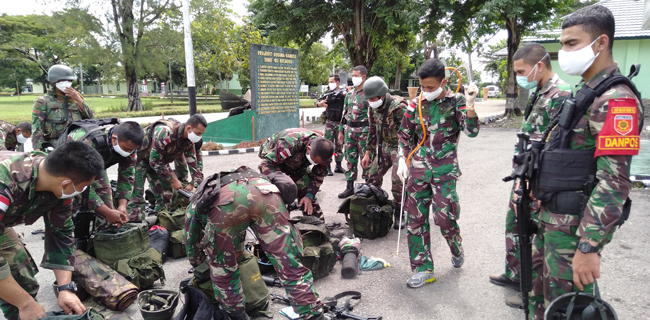 Patuhi Pencegahan Corona, Selesai Latihan Prajurit TNI Cek Suhu Tubuh Dan Disemprot