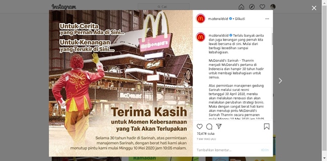 Setelah 30 Tahun McDonalds Sarinah Thamrin Resmi Tutup, Netizen Sedih Kehilangan Kenangan Indah