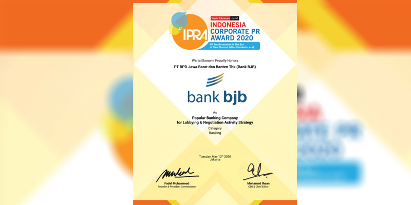 Bank BJB Raih Predikat Popular Banking Di Ajang IPRA Award 2020