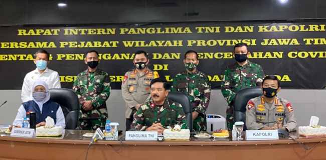 Panglima TNI Dan Kapolri Pimpin Rapat Penanganan Covid-19 Di Jawa Timur