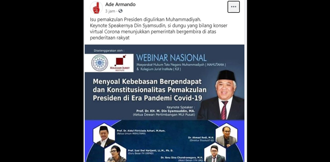 Ade Armando Hina Din Syamsuddin Dan Muhammadiyah, IMM: Kebebasan Berpendapat Dibatasi Etika Sosial