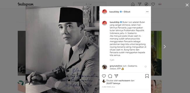 Ulang Tahun Bung Karno, Ahok Sampaikan Saatnya Indonesia Bergotong Royong Saling Menguatkan