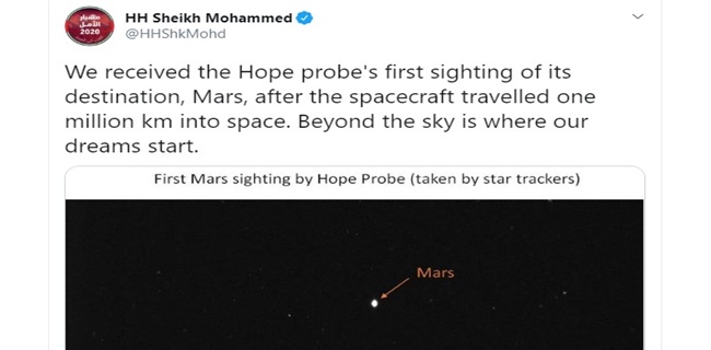 UEA: Sheikh Mohammed Berbagi Gambar Mars Pertama Yang Dikirim Dari Misi Hope