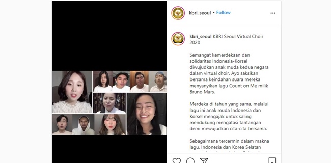 Semarakkan HUT RI Ke-75, KBRI Seoul Tayangkan Virtual Choir Kolaborasi Anak Muda Indonesia - Korsel