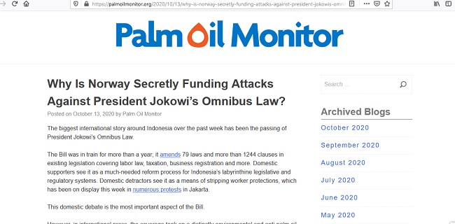 Palm Oil Monitor Tuding Norwegia Diam-Diam Danai Kampanye Tolak Omnibus Law Di Indonesia