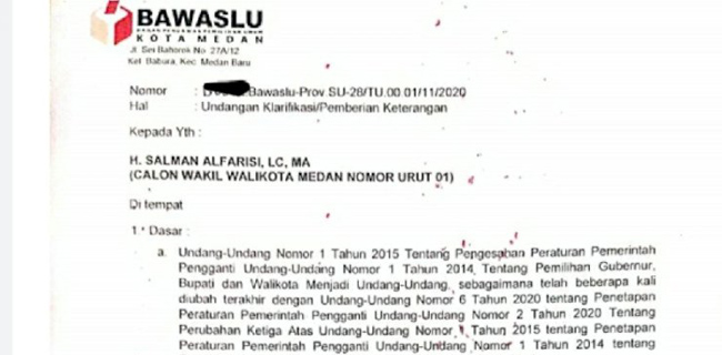 Diduga Langgar Aturan Kampanye, Calon Wakil Walikota Medan Diminta Klarifikasi Ke Bawaslu