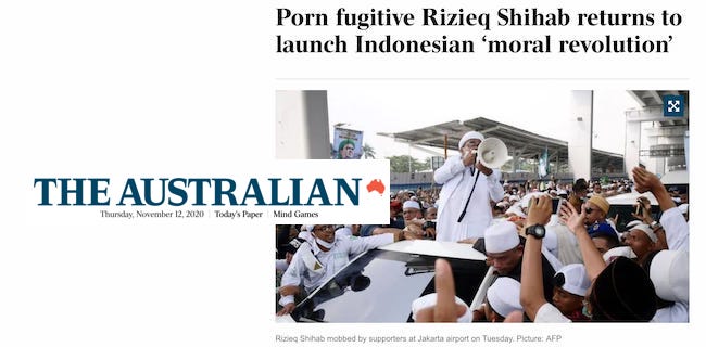 The Australian Gunakan Istilah Porn Fugitive Dalam Berita Kepulangan Habib Rizieq