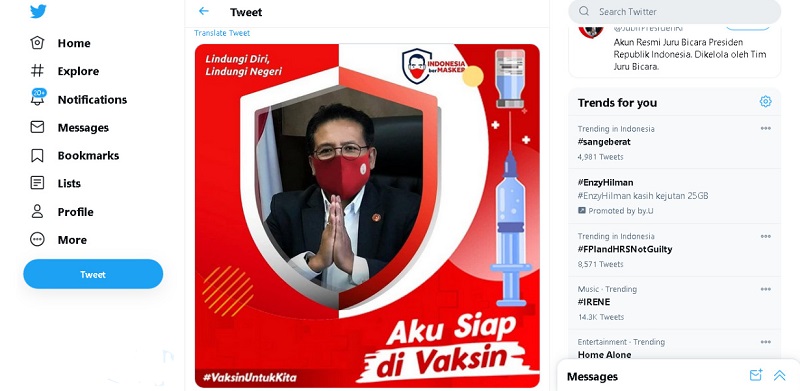 Posting Poster 'Aku Siap Di Vaksin', Fadjroel Rachman Dapat Kritik Dari Eks Jubir KPK