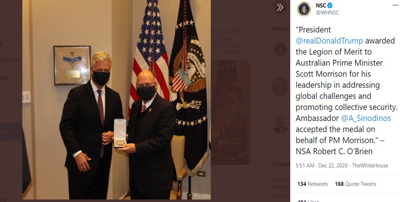 Scott Morrison Dianugerahi Penghargaan Militer Tertinggi Oleh Donald Trump