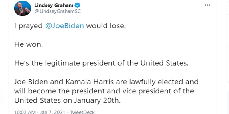 Senator Lindsey Graham Akui Sempat Mendoakan Joe Biden Kalah, Sekarang Ia Mengakui Kemenangan Itu Sah
