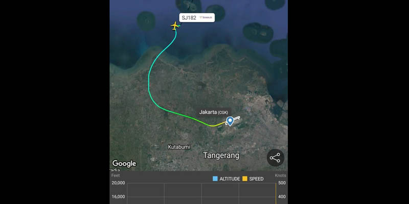 Pesawat Sriwijaya SJ-182 Jakarta-Pontianak Dikabarkan Jatuh Di Perairan Pulau Lancang