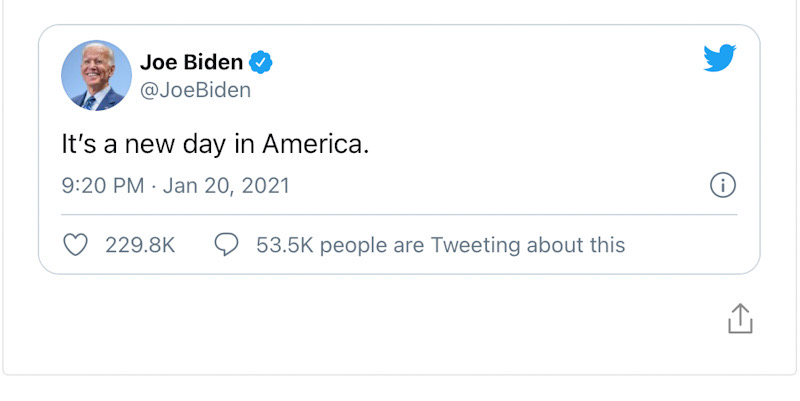 Di Hari Pelantikan, Joe Biden: <i>It's A New Day In America</i>
