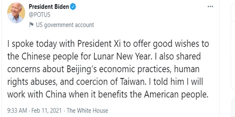 Biden Telepon Xi Jinping, Ucapkan Selamat Tahun Baru Imlek Sambil Singgung Pelanggaran HAM Dan Persoalan Taiwan