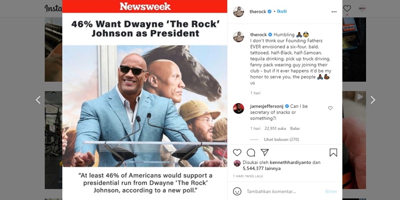 Berniat Gantikan Joe Biden, Aktor Laga The Rock Siap Jadi Presiden Amerika Berikutnya