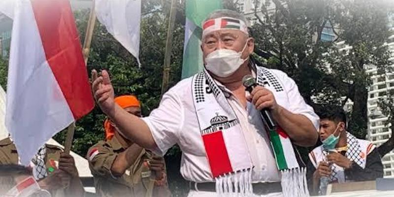 Aktivis Tionghoa, Lieus Sungkharisma saat aksi bela Palestina/Net
