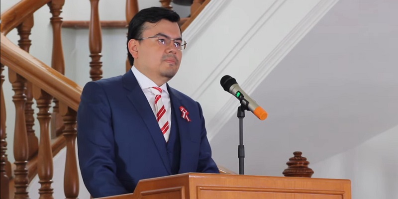 Kuasa Usaha Kedubes Peru, Francisco Gutierrez Figueroa menyampaikan sambutannya pada perayaan 200 tahun kemerdekaan Peru di Kedubes Peru, Jakarta pada Rabu, 28 Juli 2021/RMOL