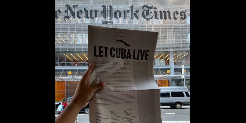 Surat Terbuka â€œ<i>Let Cuba Live</i>â€ Diterbitkan <i>NYT</i> Satu Halaman Penuh