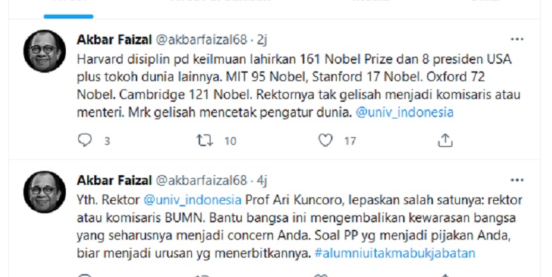 Bandingkan UI Dan Harvard, Akbar Faizal Sarankan Prof. Ari Kuncoro Pilih Rektor Atau Komisaris BUMN