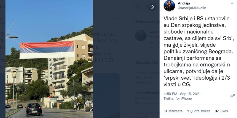 Hari Persatuan Nasional: Bendera Serbia Berkibar di Seluruh Wilayah, Termasuk di Montenegro