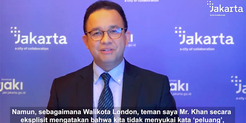 Gubernur DKI Jakarta Anies Baswedan saat berbicara di hadapan para pemimpin G-20 di acara Urban 20 Mayor Summit 2021 yang digelar secara virtual pada Jumat malam (3/9)/Net